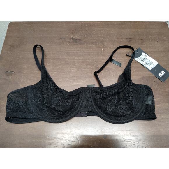 DKNY NWT Size 36A Black Modern Lace Unlined Underwire Demi Bra DK4019 - Picture 2 of 9